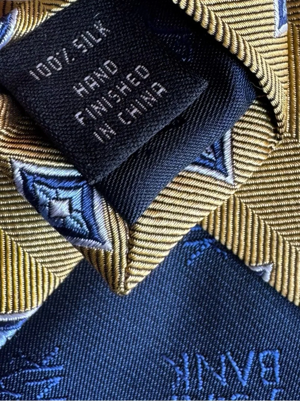 JOS A. BANK Executive Collection Mustard Yellow Tie with Navy Diamond Motif